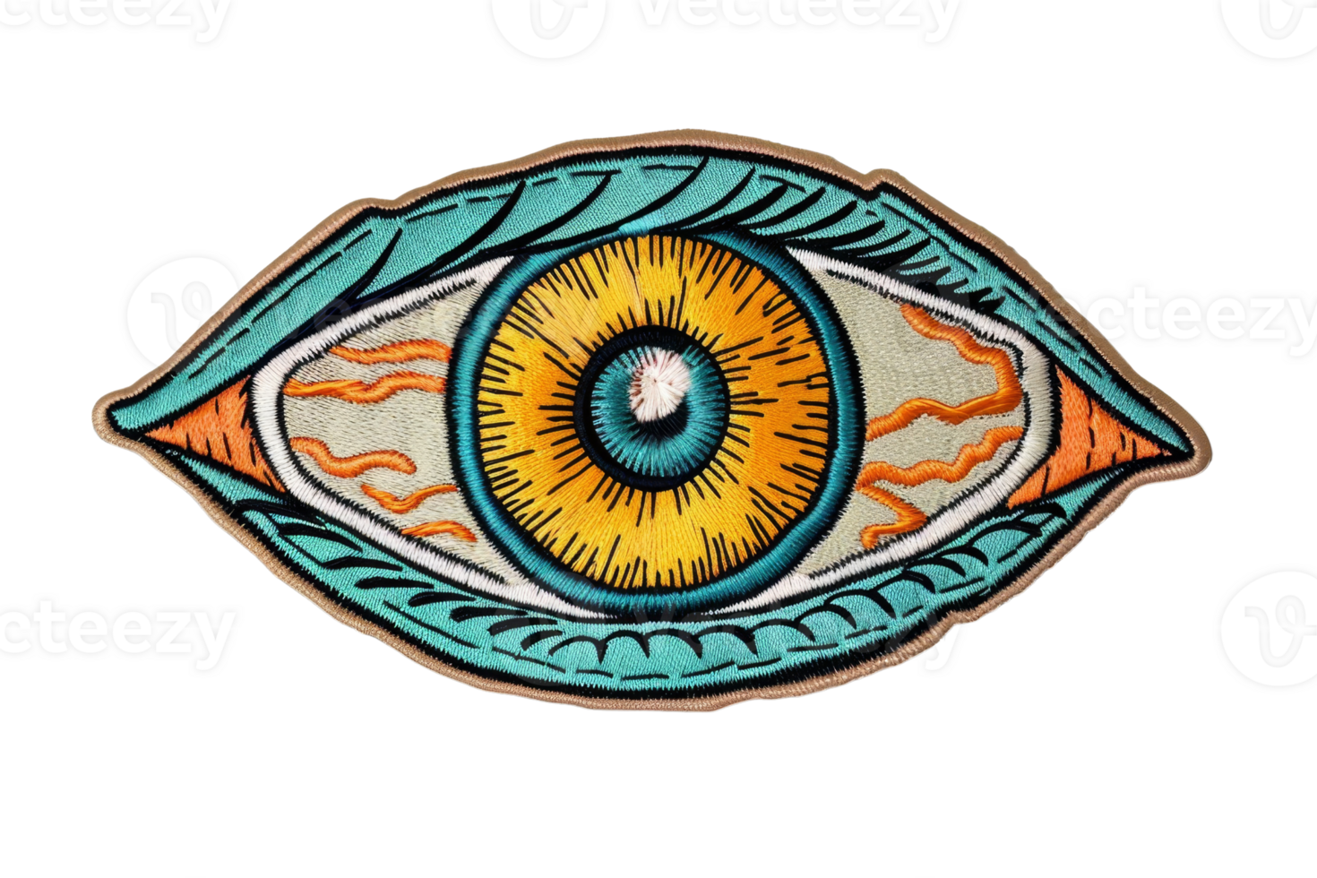 Intricately detailed, colorful eye illustration with vibrant hues, showcasing an artistic and abstract design in a unique and surreal style. png
