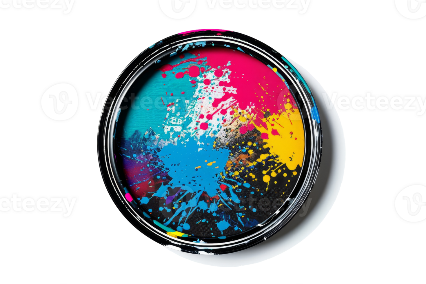 Vibrant splash of colorful paint inside a circular container on transparent background. showcasing creative and artistic explosion of colors. png