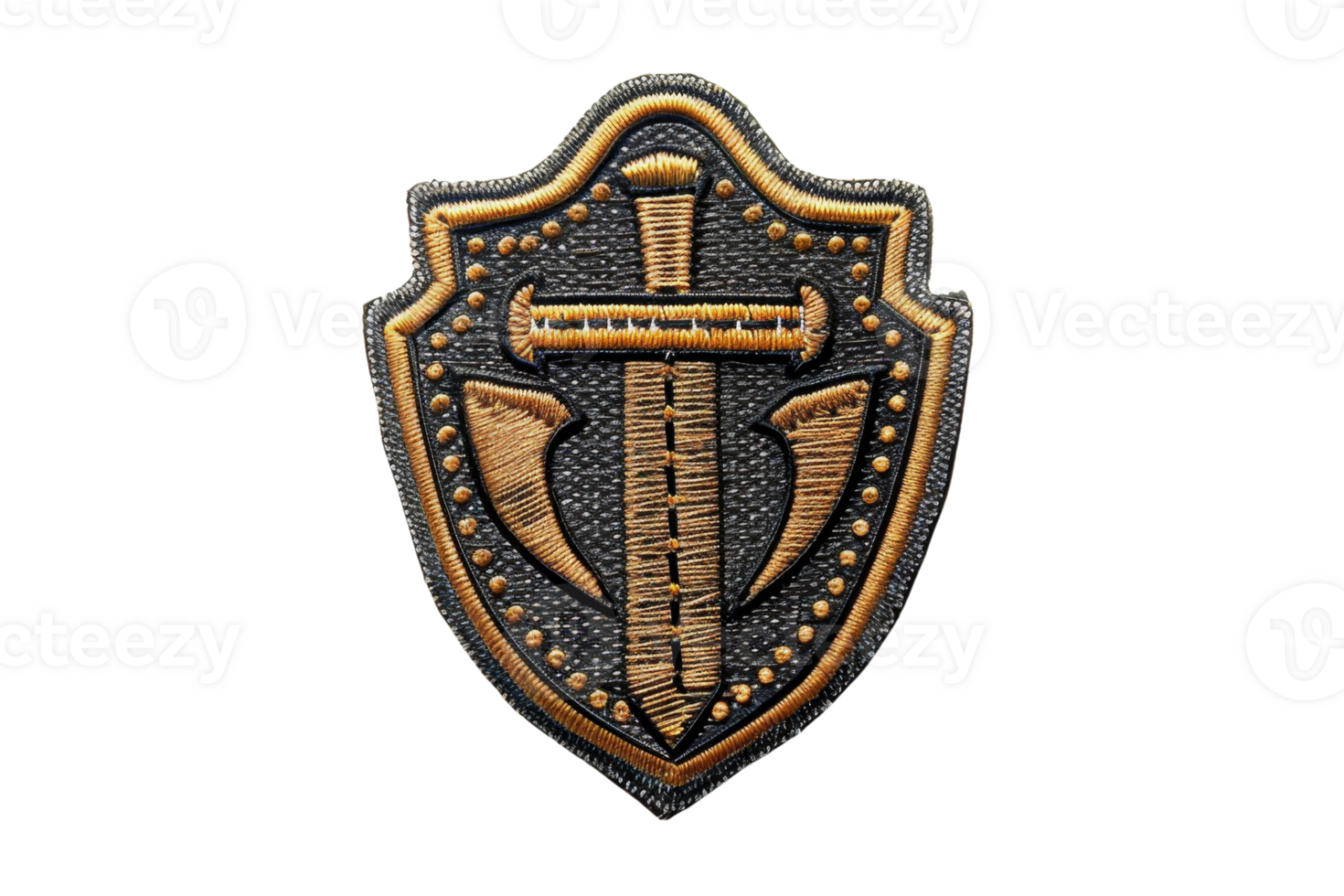Emblem with a sword and shield design, symbolizing protection and strength, perfect for representing security or medieval themes. png