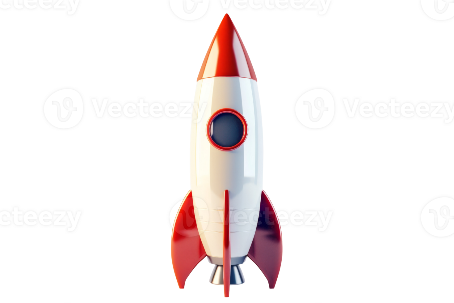 3D illustration of a retro-style rocket ship with red and white color scheme, representing space exploration and innovation. png