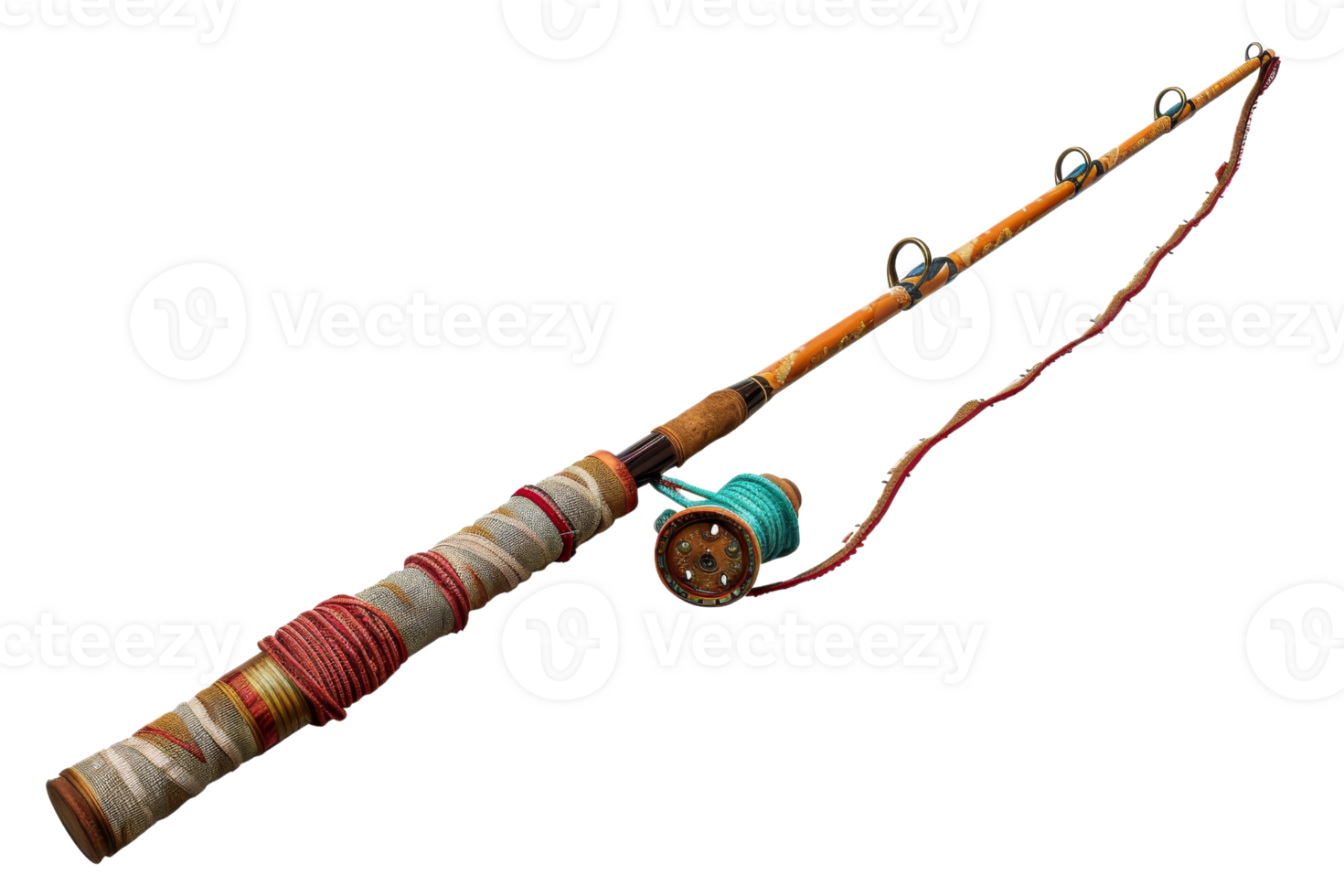 Vintage fishing rod with a reel, beautifully crafted with intricate details, perfect for collectors or enthusiastic anglers. png