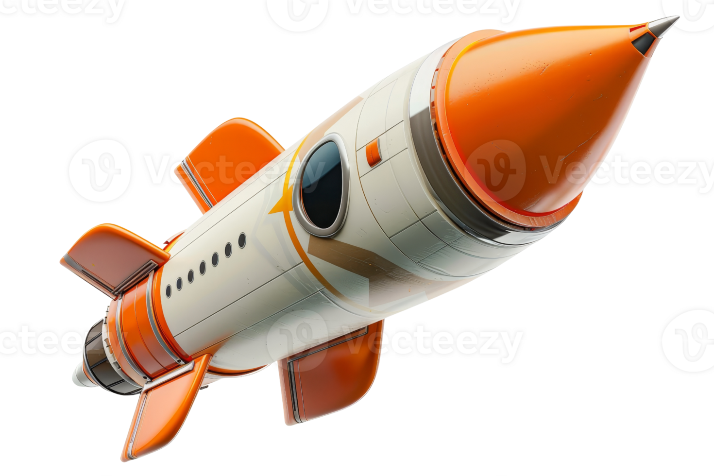 3D illustration of an orange and white rocket ship isolated on a transparent background. ideal for space exploration themes. png