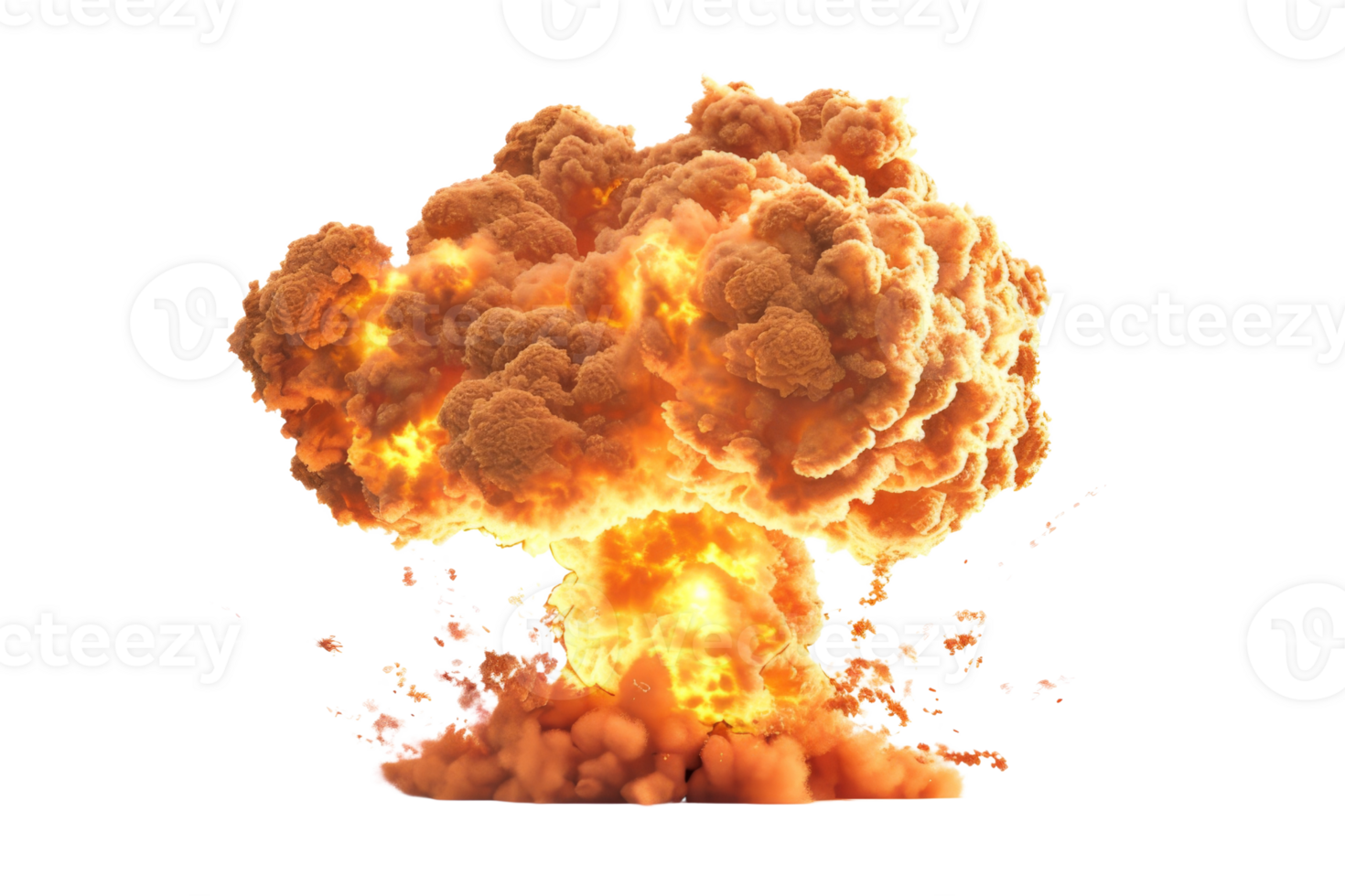 A powerful explosion with a fiery cloud of smoke and fire, illustrating destruction and impact in a dynamic and dramatic scene. png