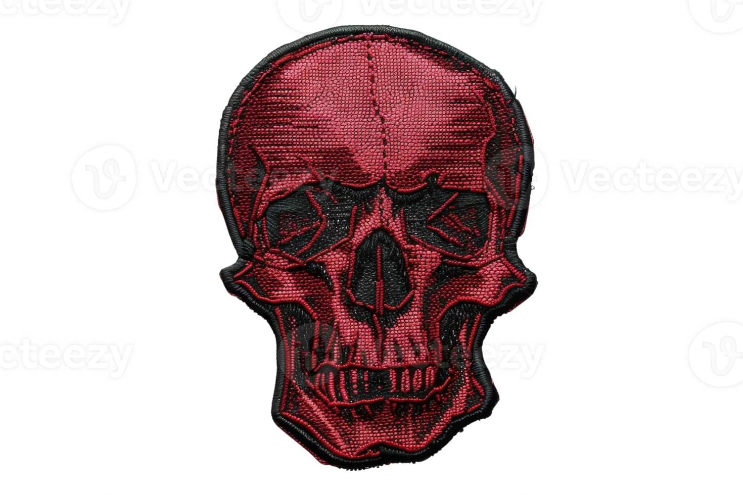 A striking red embroidered skull patch with intricate details, perfect for apparel, accessories, or unique design elements. png