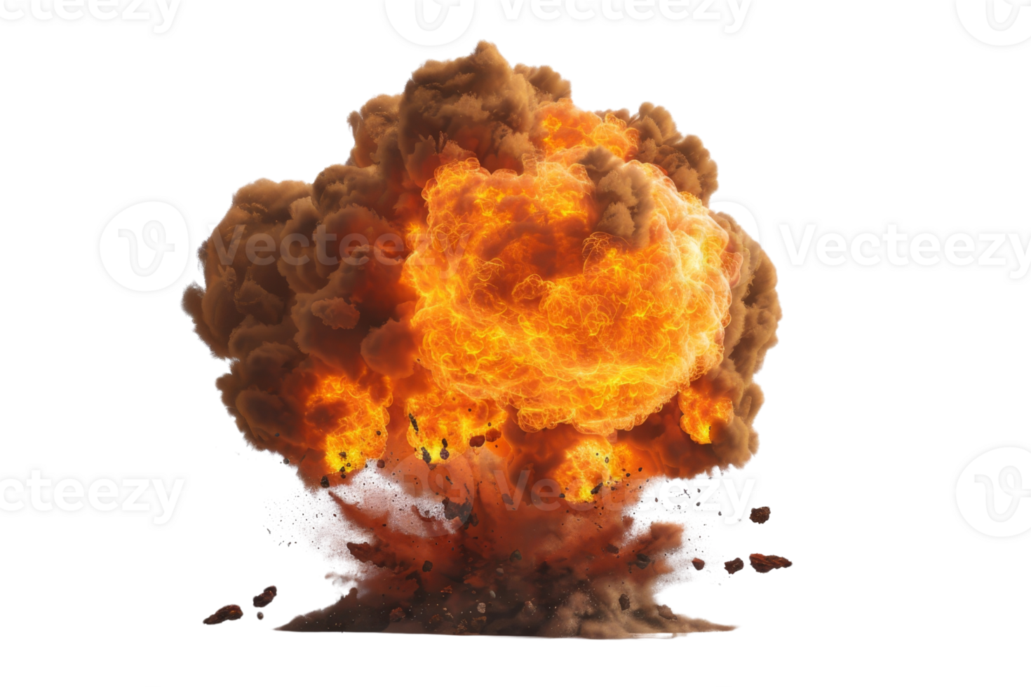 A powerful explosion with bright orange flames and thick smoke billowing outward, showcasing intense energy and destruction. png