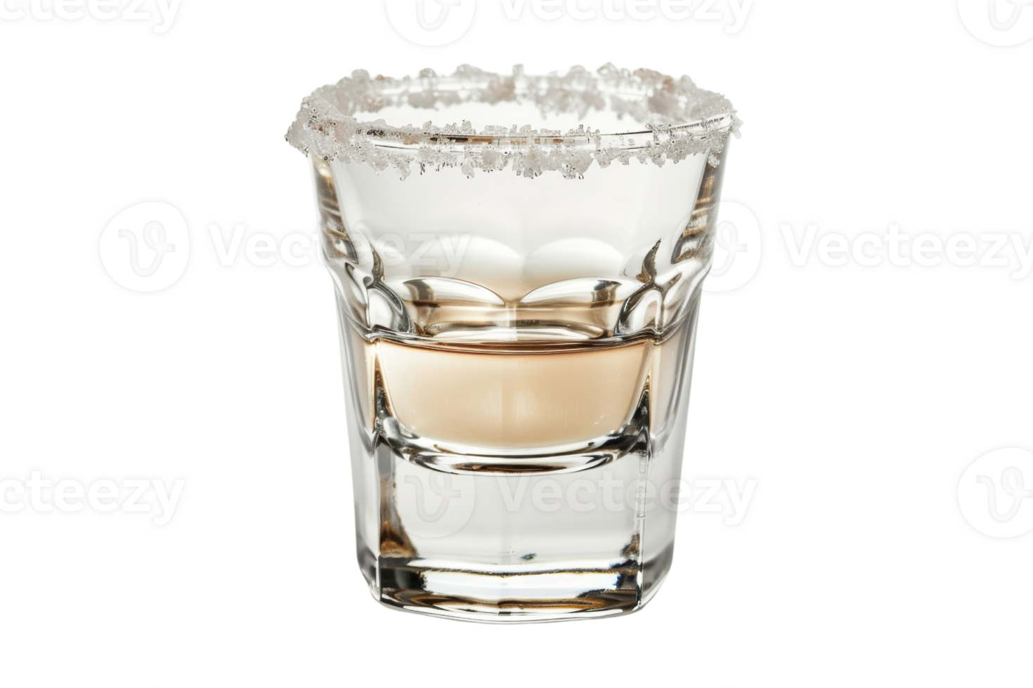 Close up of a glass of tequila with a salted rim. Perfect for party, celebration, or bar-related design projects. png
