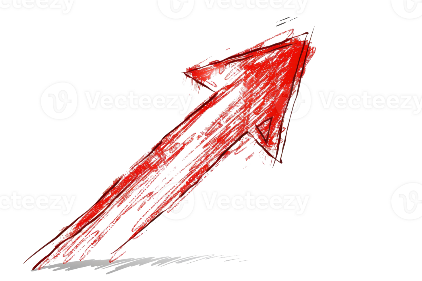 Artistic sketch of a red arrow pointing upward on a transparent background. symbolizing growth, progress, and positive direction. png