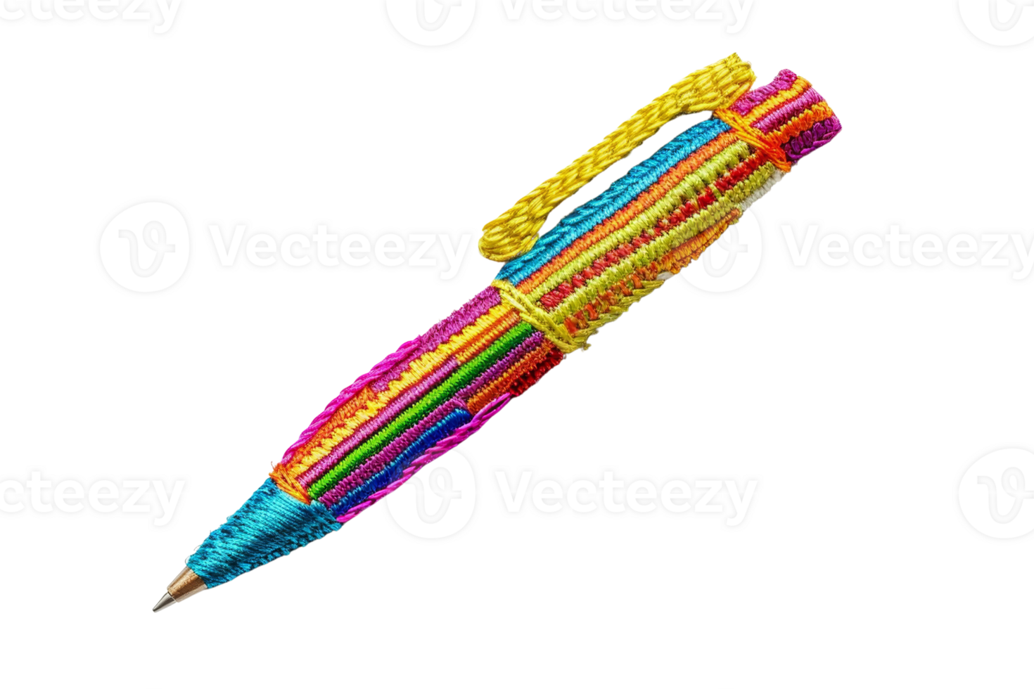 Colorful handcrafted pen with unique woven design, perfect for adding a splash of creativity to any writing task or artistic project. png