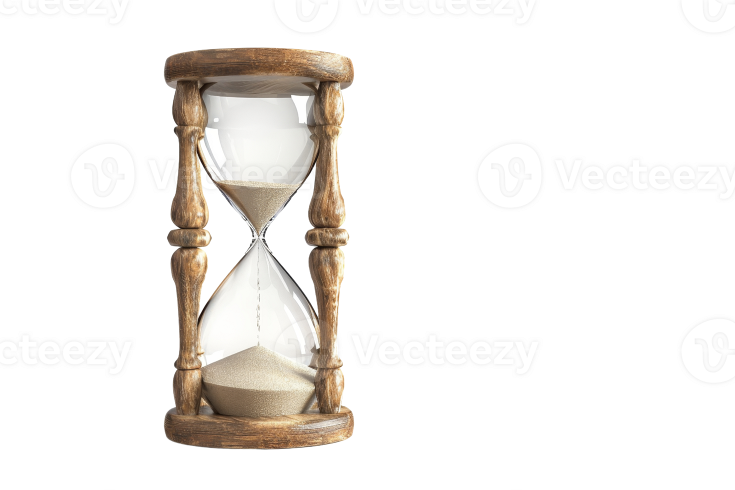 Vintage wooden hourglass with white sand on a transparent background. Timeless classic symbolizing the passage of time. Isolated image. png