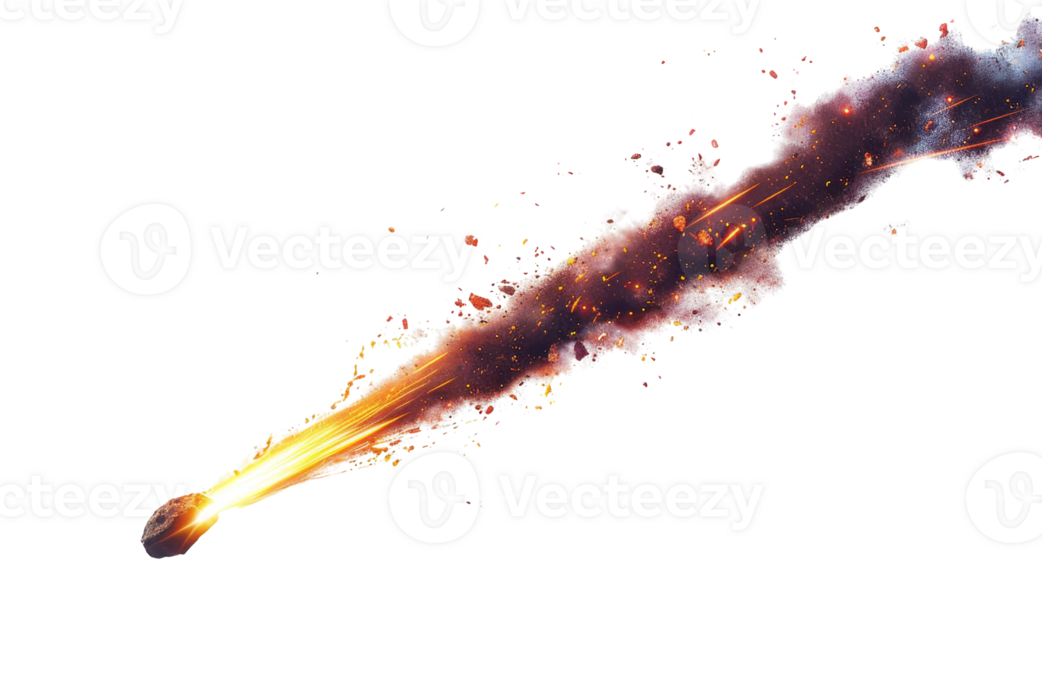 Dynamic image of a meteor streaking through the sky with a fiery trail, representing speed and cosmic phenomena. png