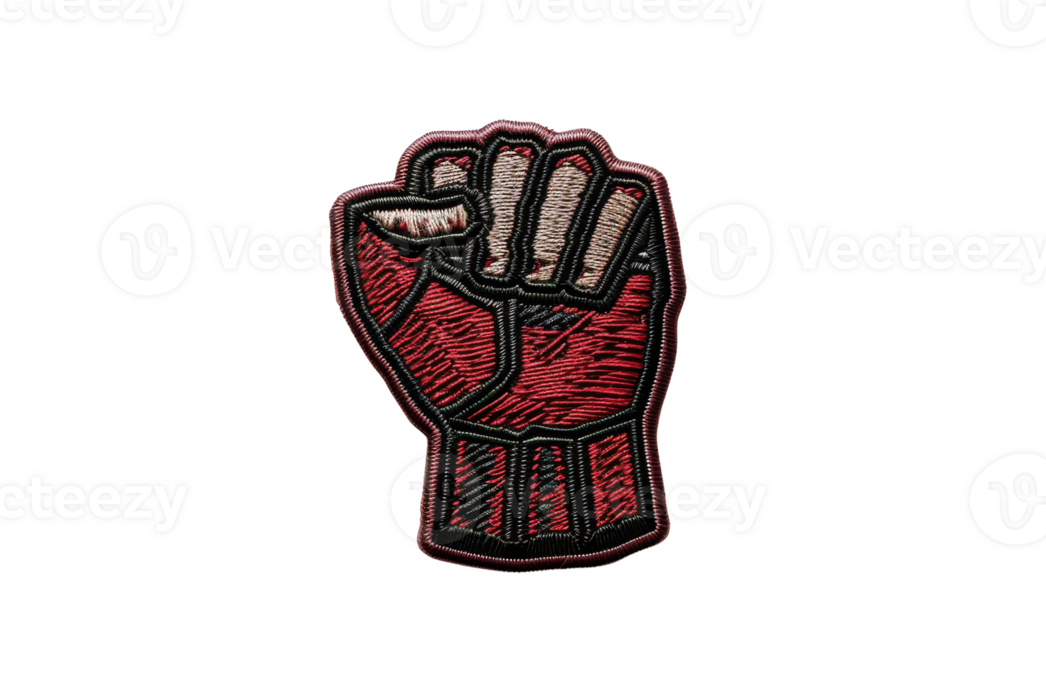 Embroidered red and black fist patch symbolizing strength, power, and unity. Ideal for jackets, backpacks, and accessories. png