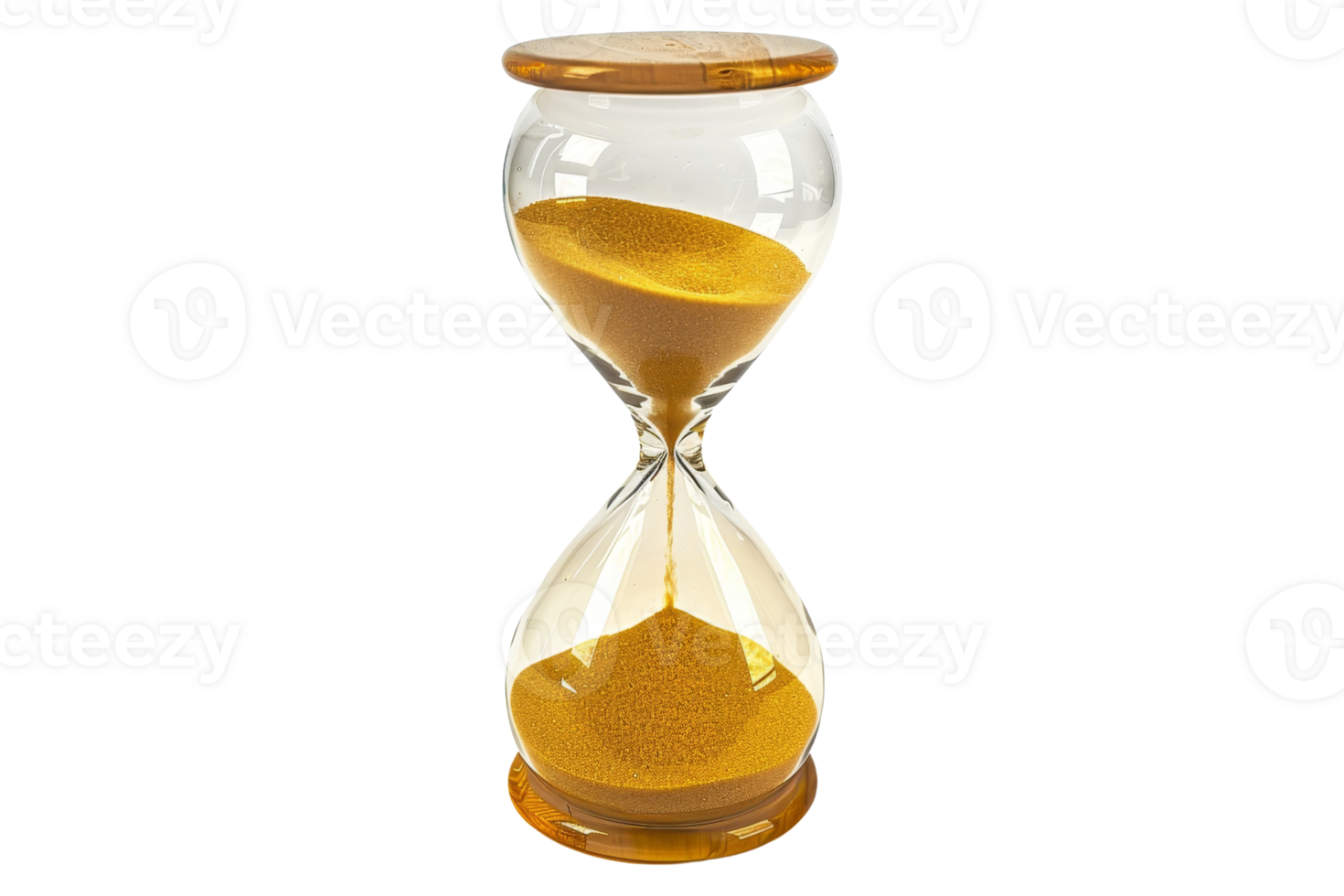 klassisch Sanduhr Timer mit golden Sand fließend innen. symbolisch von Zeit, Countdown, und das Passage von Momente mit transparent Glas Design. png