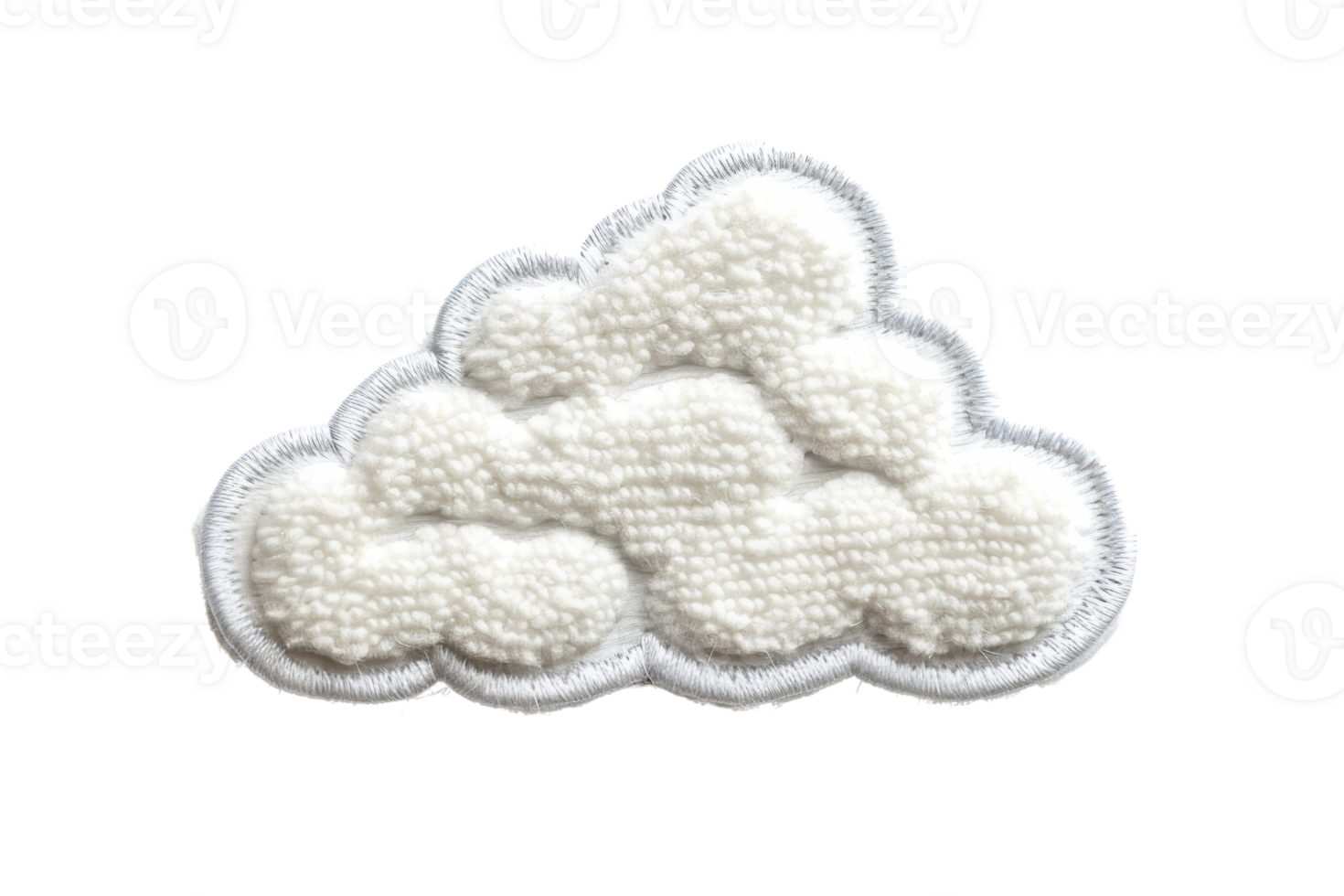 A detailed embroidery design of a fluffy cloud with white threads on a transparent background, perfect for creative and crafting projects. png