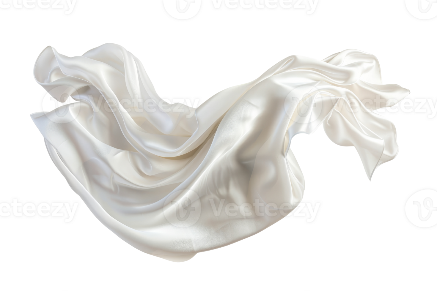 Elegant white silk fabric flowing in the air, creating a whimsical and dreamy aesthetic, perfect for fashion and design related content. png