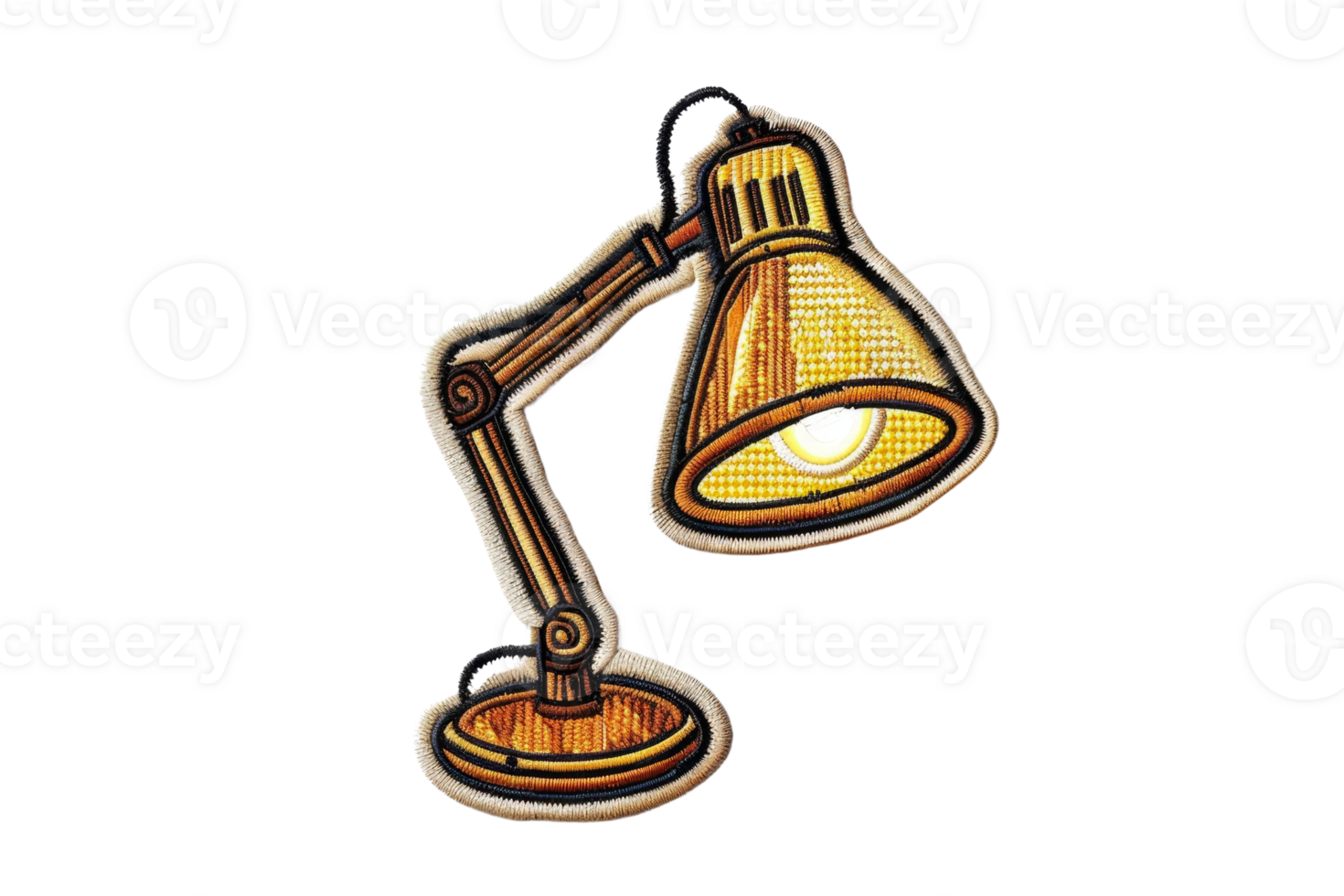 illustration of a desk lamp with intricate details in a wood texture finish and warm light. Perfect for design, art, and creative projects. png