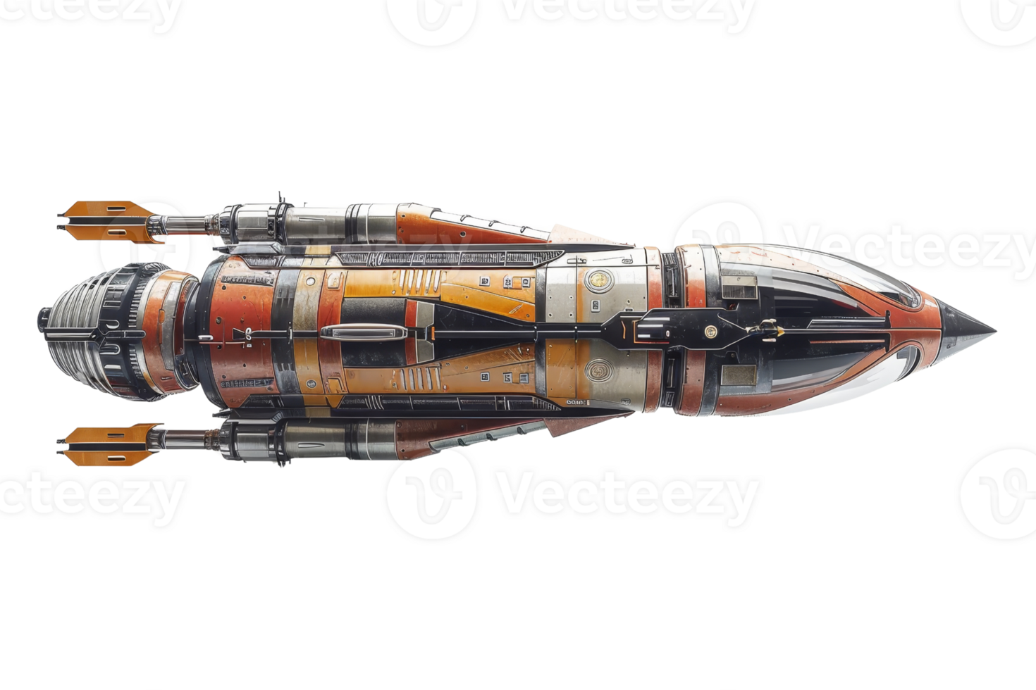 Futuristic spacecraft with sleek design and vibrant colors, isolated on transparent background. perfect for sci-fi and space-themed projects. png