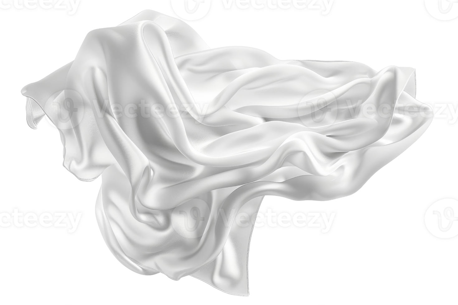 A detailed shot of a flowing white silk fabric, isolated on a transparent background. Perfect for textile, fashion, or design projects. png
