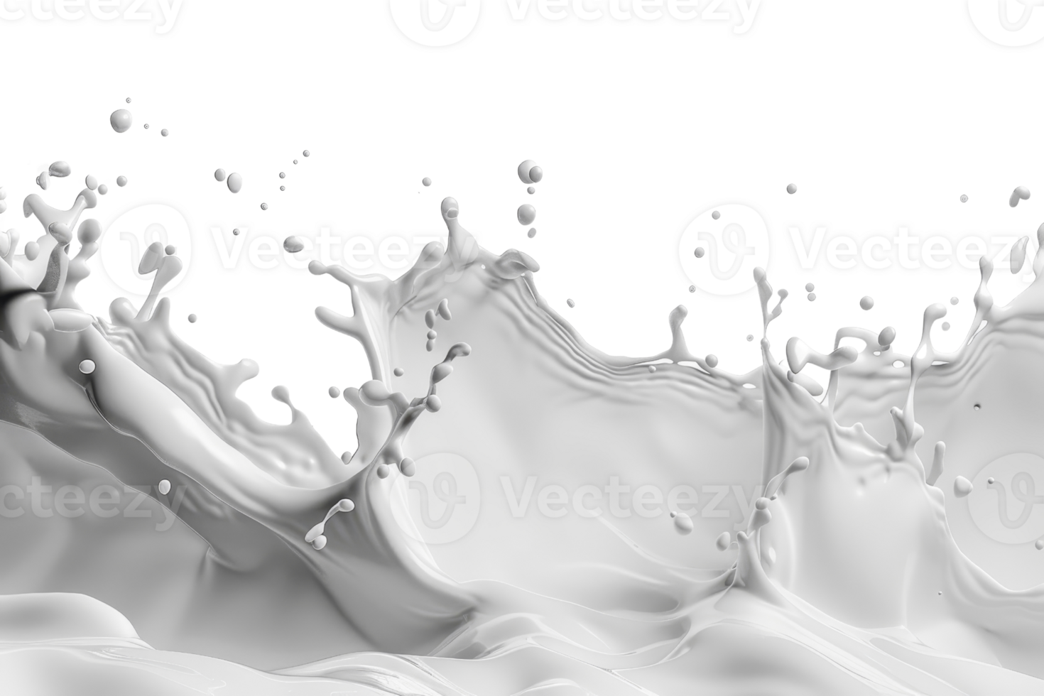 Close-up of white liquid splashing and creating dynamic abstract shapes against a transparent background. captured in high resolution. png