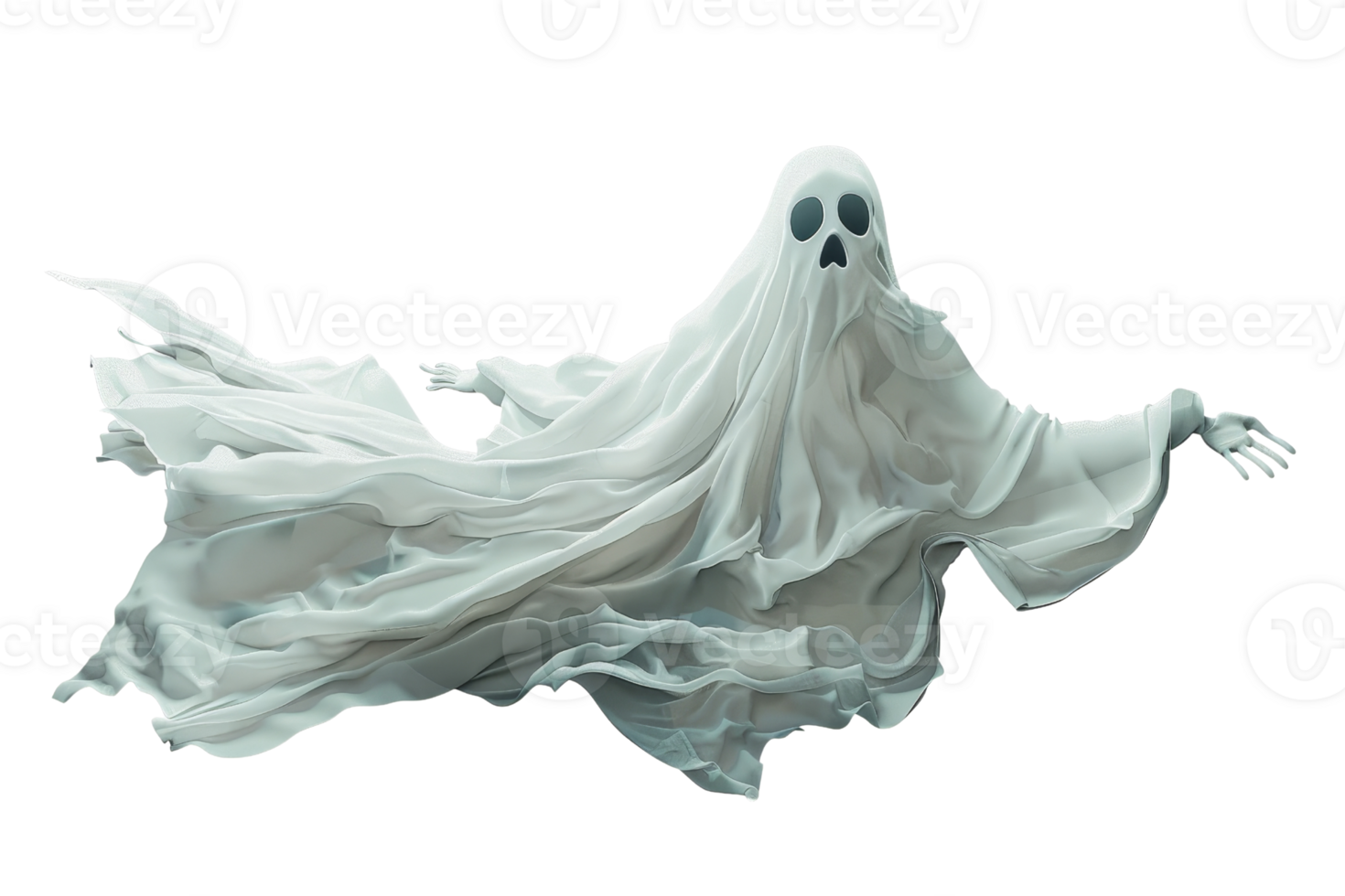 Transparent ghost figure floating on transparent background. evoking a spooky and eerie atmosphere perfect for Halloween themes. png