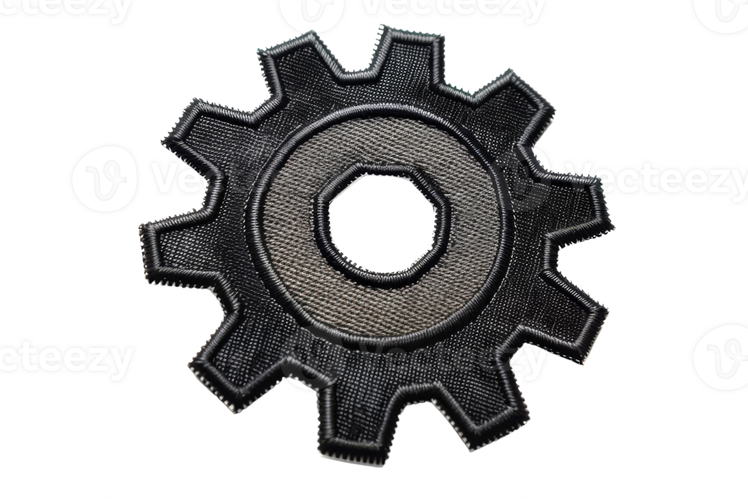 High-quality image of a black metallic gear or cogwheel on a transparent background, ideal for engineering and mechanical projects. png
