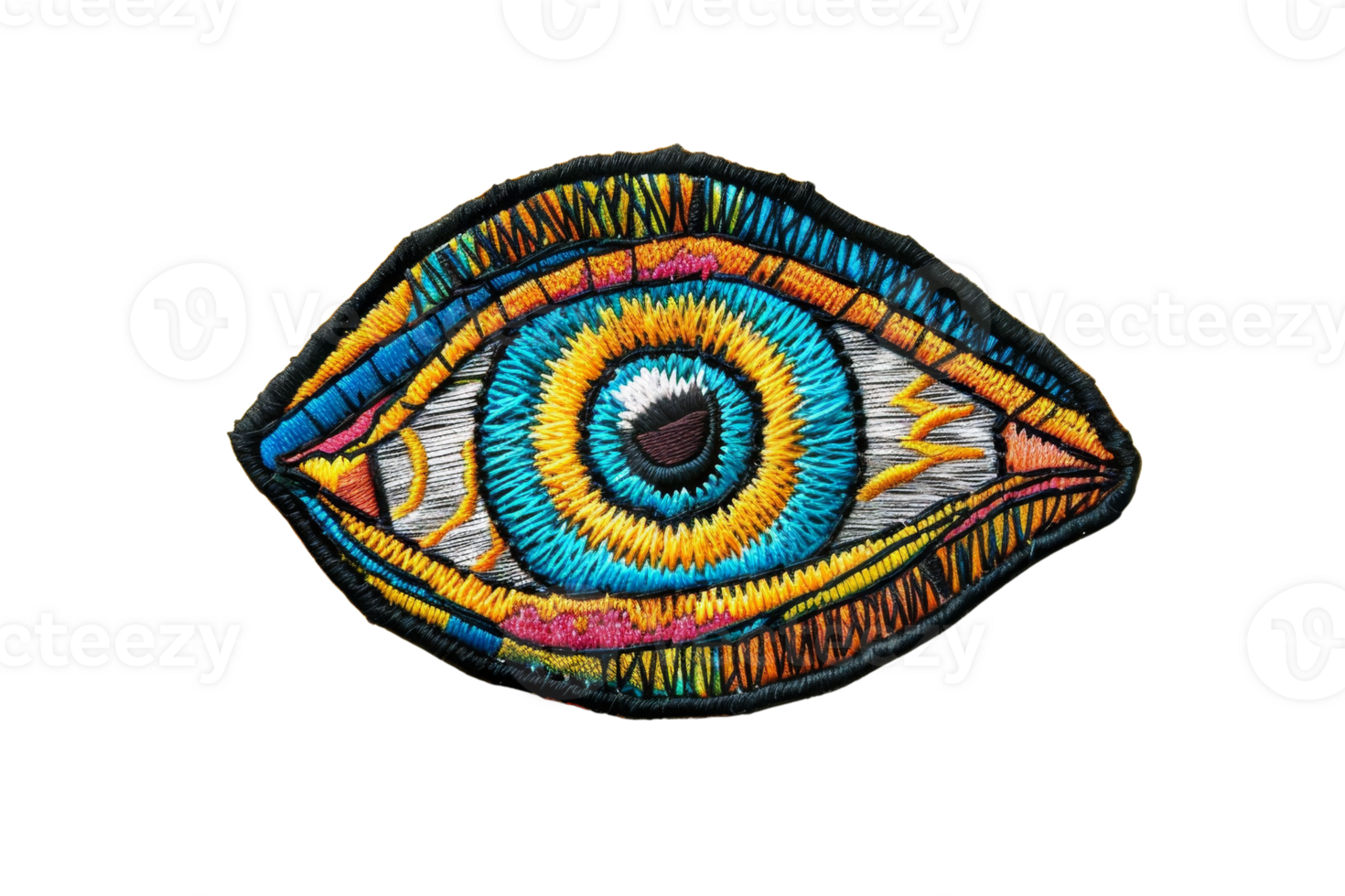 Colorful embroidered eye patch with intricate stitching details. Creative design ideal for accessories and decorative crafts. png
