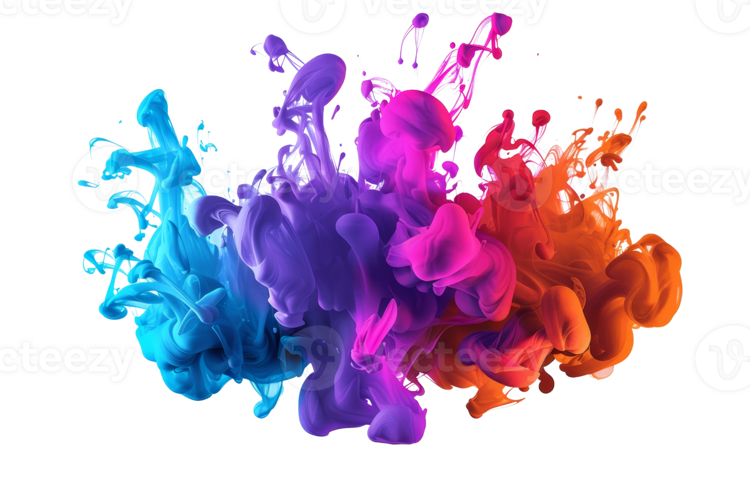 Vibrant explosion of colorful ink in water creating a stunning display of fluid art and abstract designs. Perfect for creative and artistic projects. png
