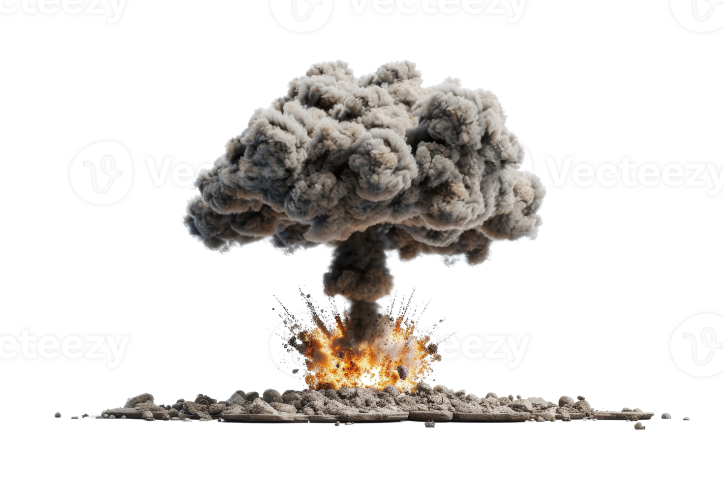 Explosive scene with a large explosion and towering smoke cloud, showcasing intense energy and destruction. Ideal for dramatic visuals. png