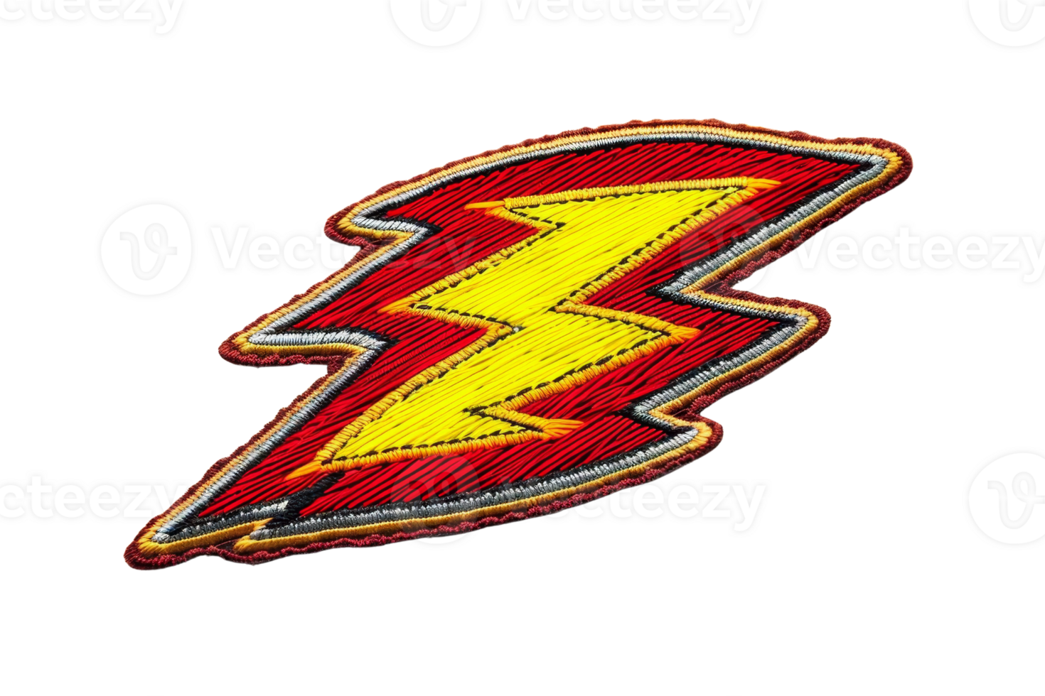 Colorful embroidered lightning bolt patch, perfect for clothes, backpacks, and accessories, adding a touch of vibrant flair and uniqueness. png
