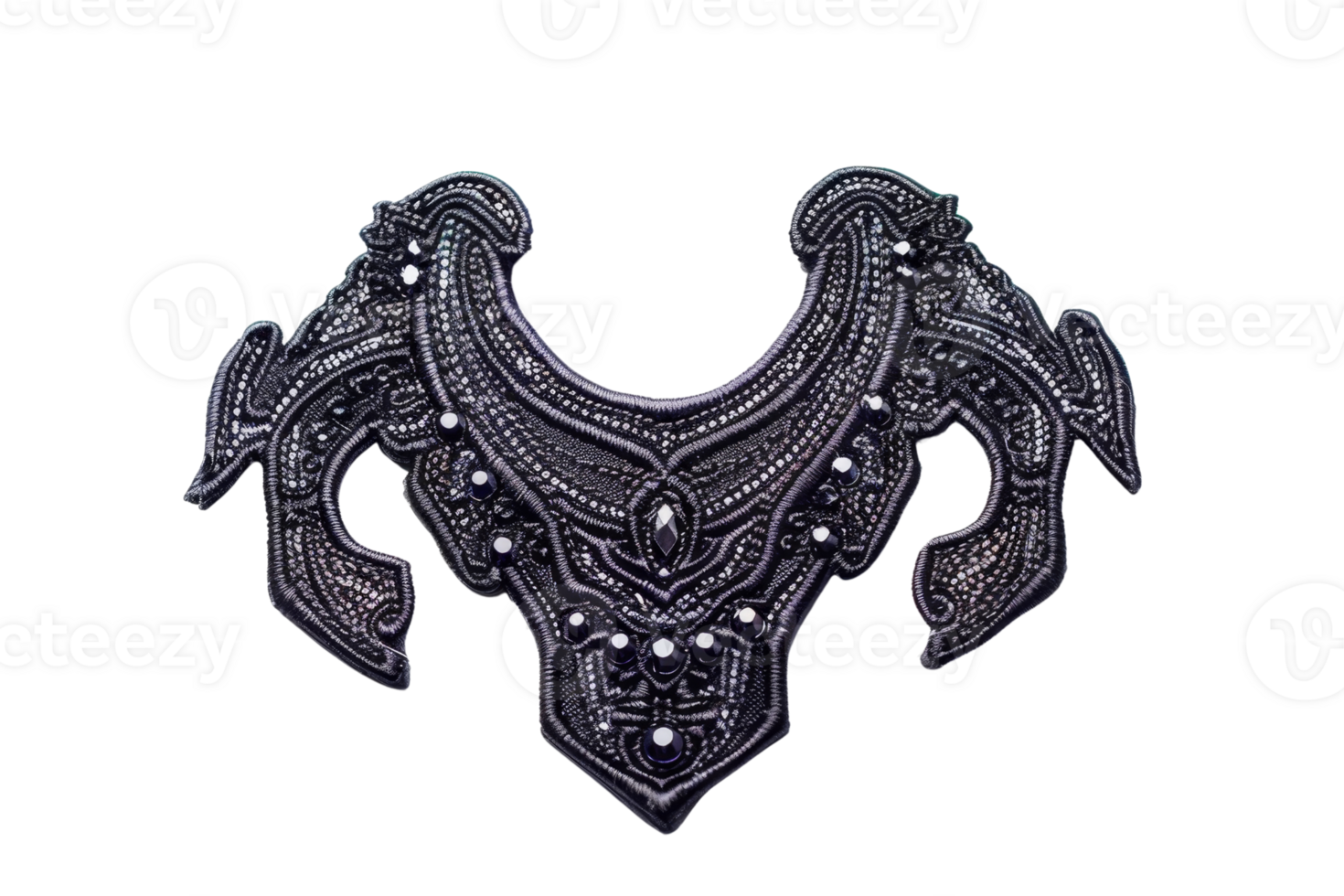 Intricate medieval armor neck guard with detailed engravings and patterns, showcasing historical craftsmanship and design. png