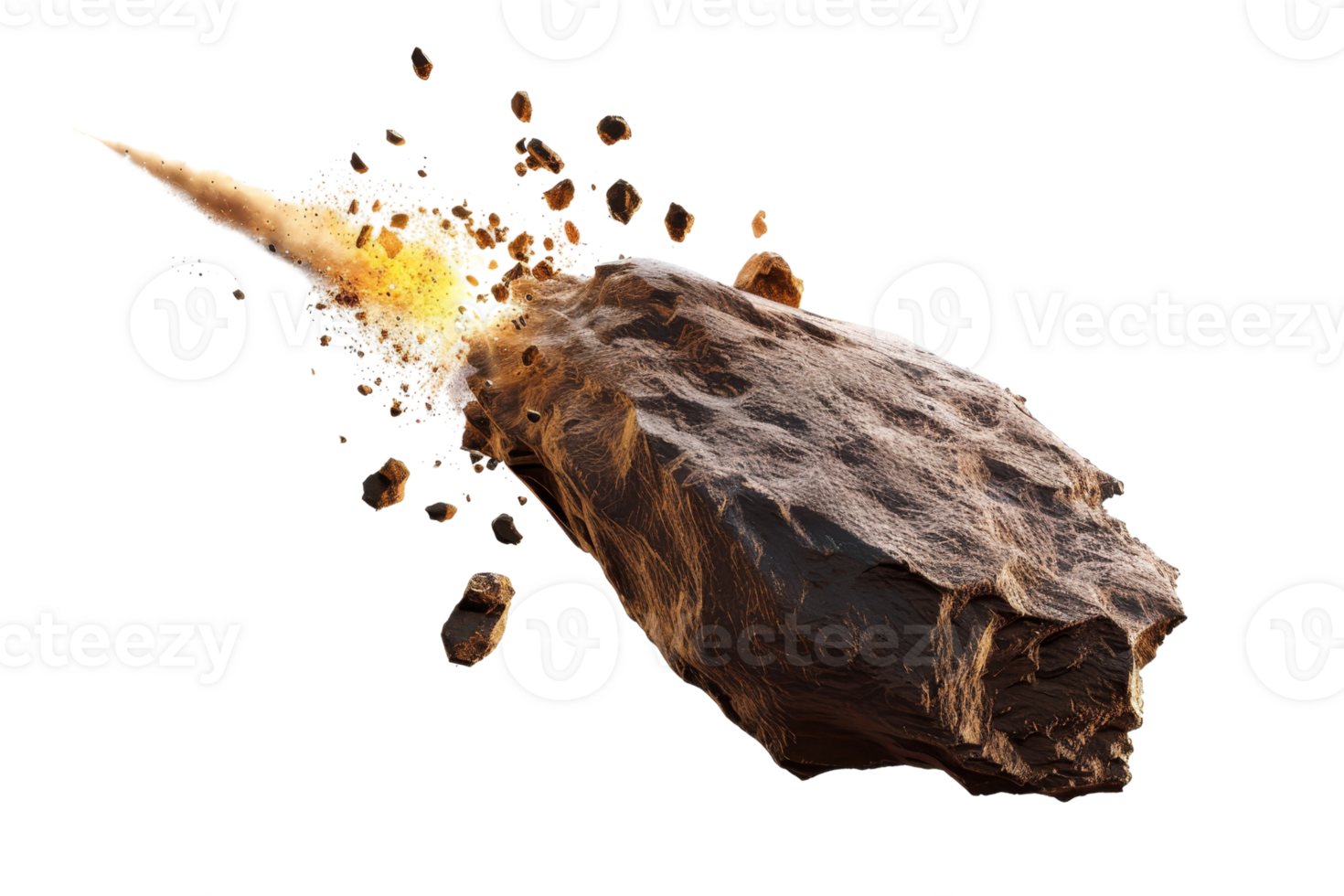 Close-up of a fiery meteor in space, showcasing a powerful cosmic explosion and debris scattering in all directions. png