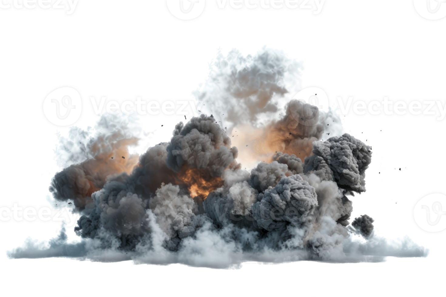 Dramatic explosion with dark smoke and bright flames, isolated on a transparent background. Perfect for action and disaster concept visualizations. png
