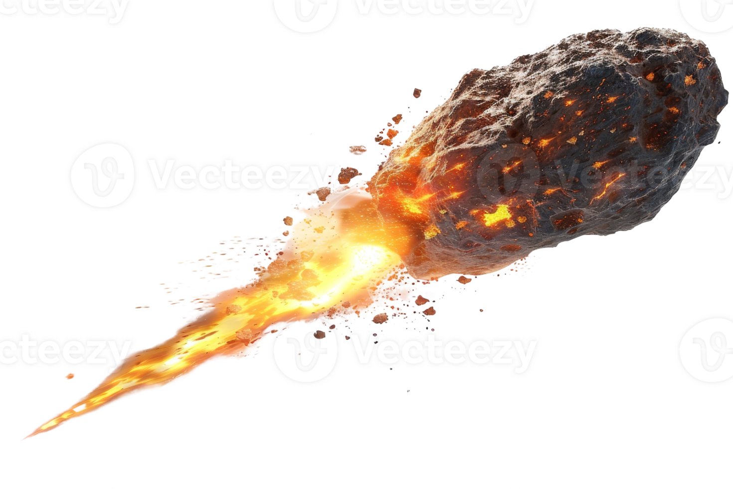 Explosive meteor streaking through space with fiery tail, illustrating cosmic phenomena and astronomical events. png