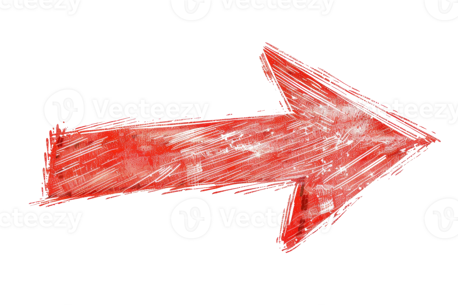 Hand-drawn red arrow on transparent background. Direction concept, rightward pointing arrow in vibrant red color, isolated and sketched design. png