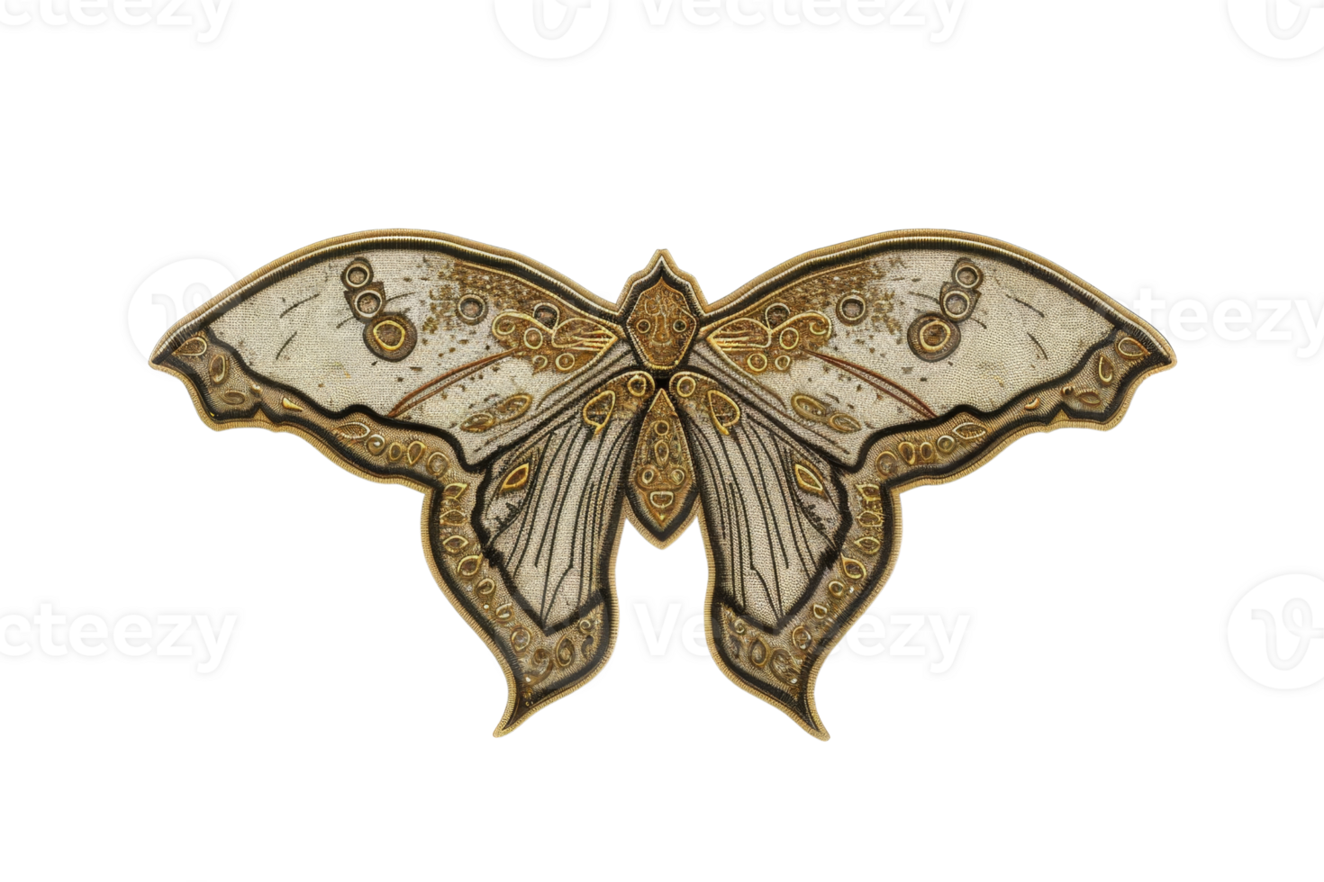 Intricate illustration of a beautifully detailed moth with elaborate patterns on its wings, showcasing nature's artistry in a delicate design. png