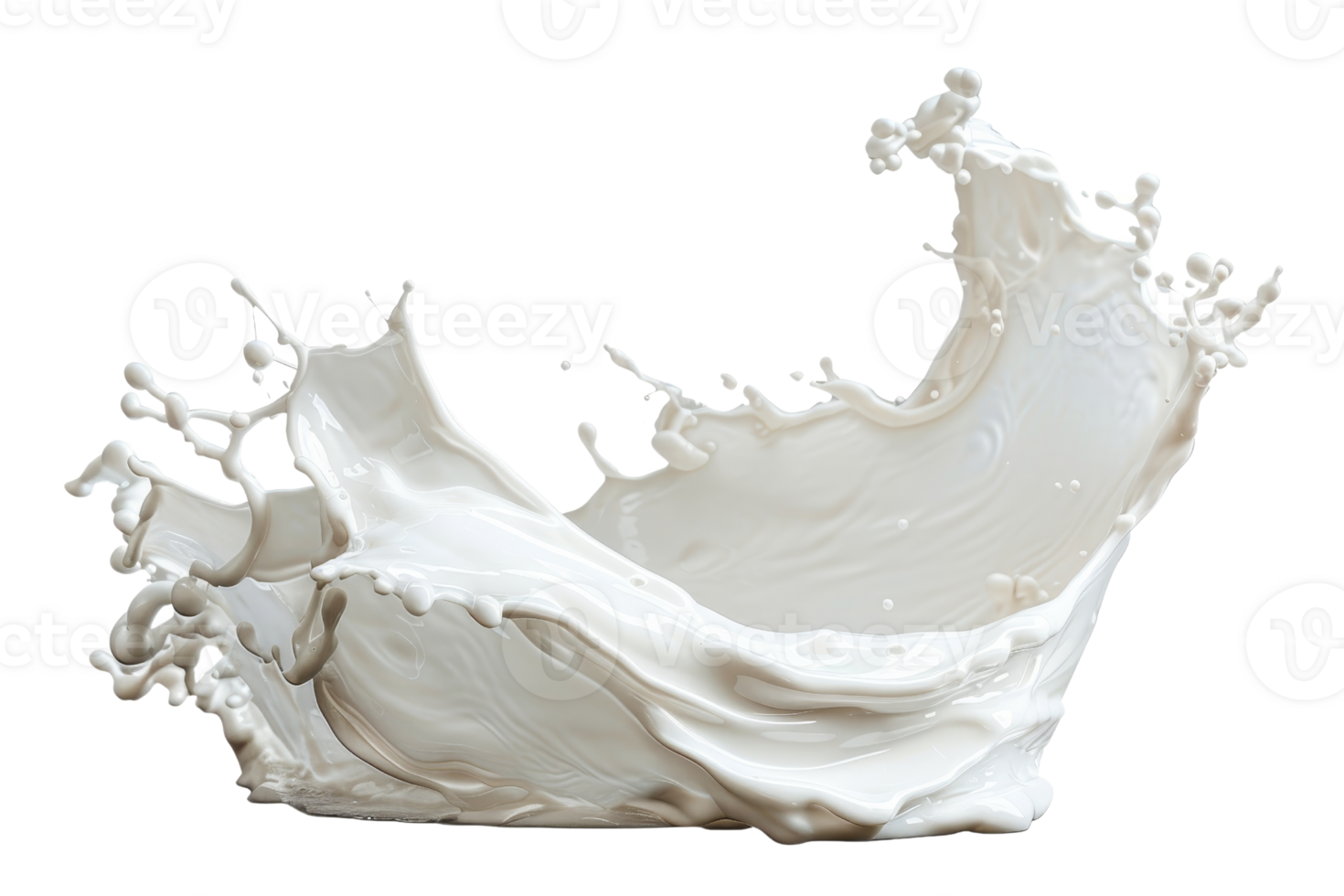 Dynamic splash of white liquid against a transparent background, capturing the motion and fluidity in high-resolution detail. png