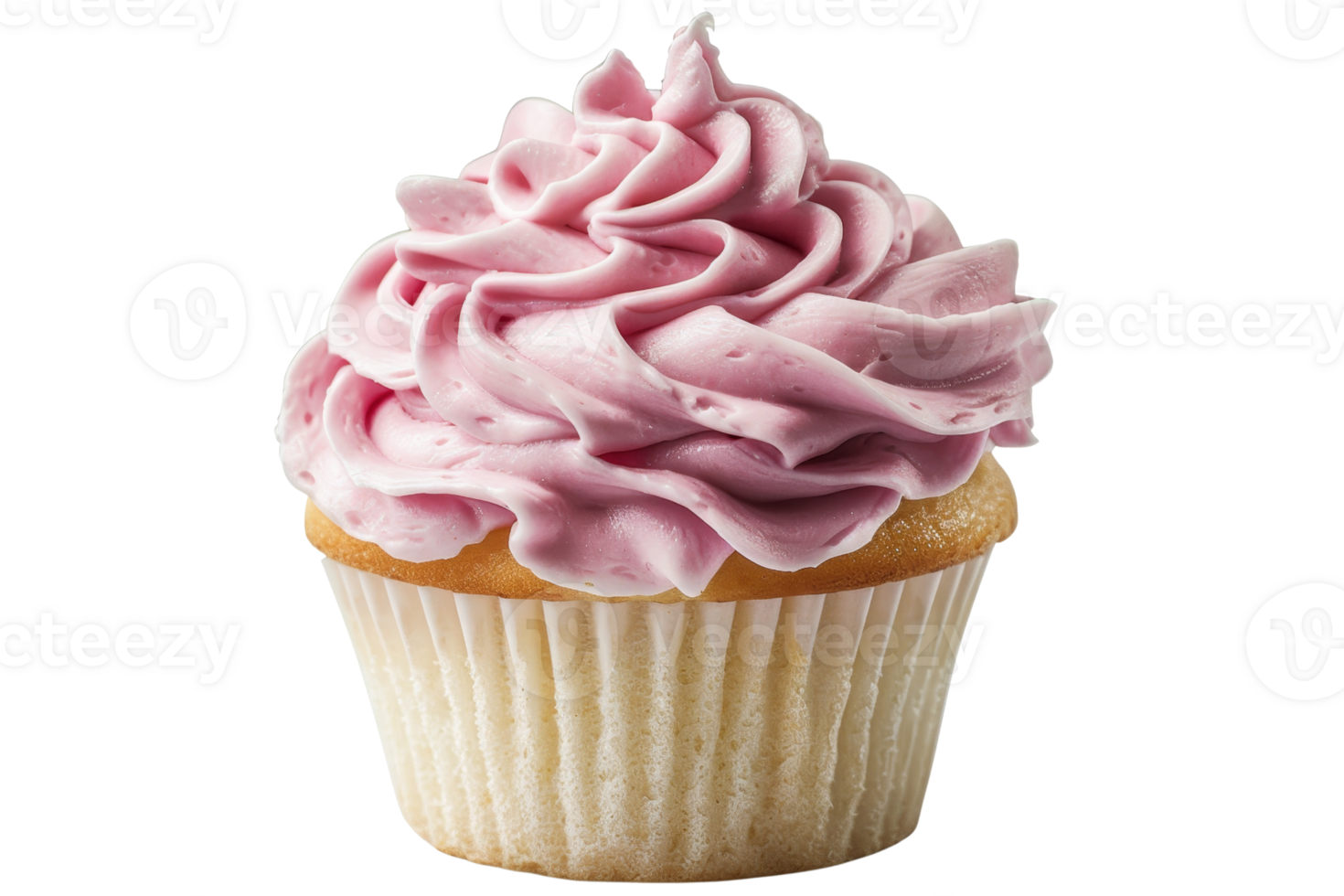 Delicious cupcake with creamy pink frosting on a vanilla base, perfect for celebrations, parties, and special occasions. png