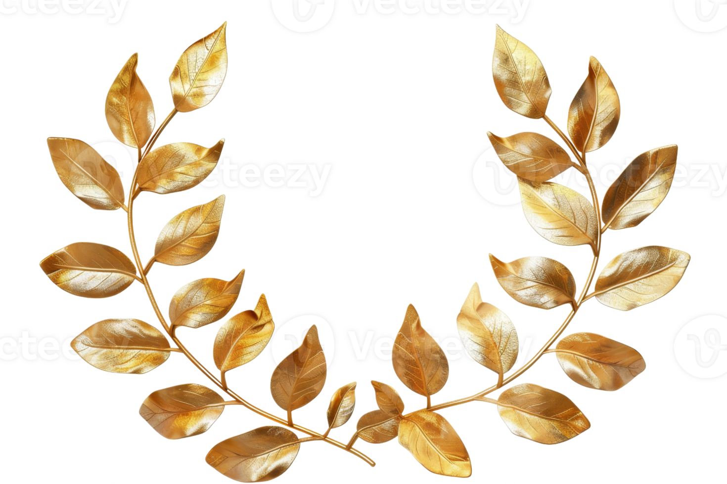 Gold laurel wreath on a transparent background, symbolizing victory, honor, and achievement, often used in awards and ceremonial contexts. png