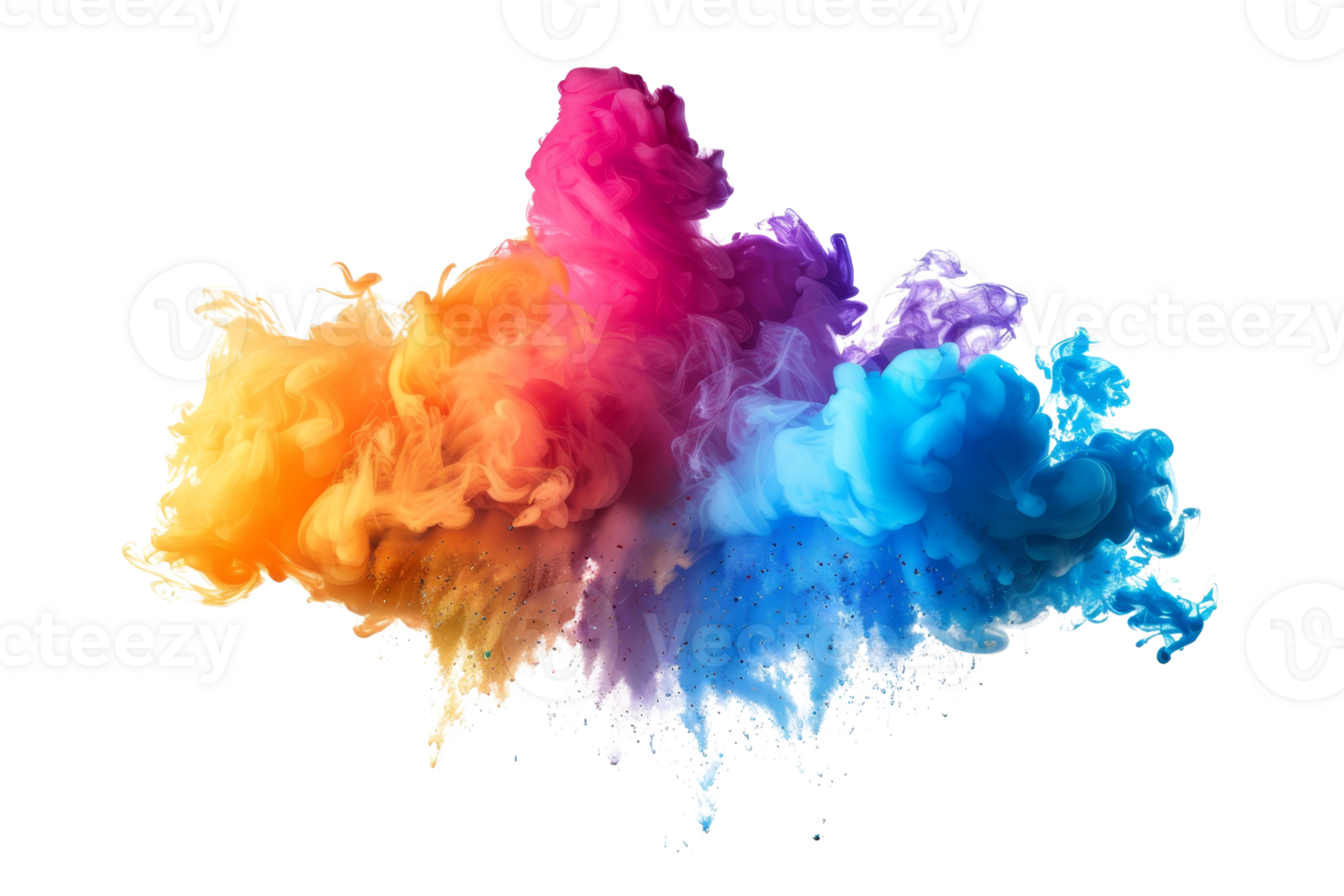 Vibrant explosion of colorful powder forming a stunning cloud, creating a dynamic and visually striking abstract art piece. png