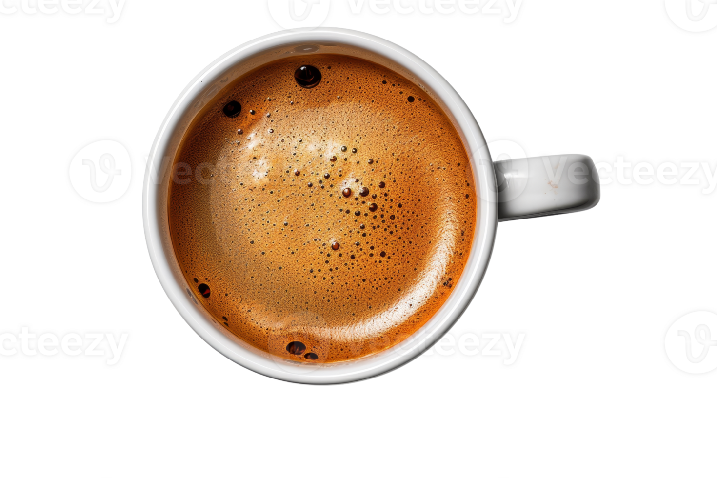 Top view of a cup of espresso with rich crema, isolated on transparent background. Perfect for coffee lovers, cafes, and beverage-related projects. png