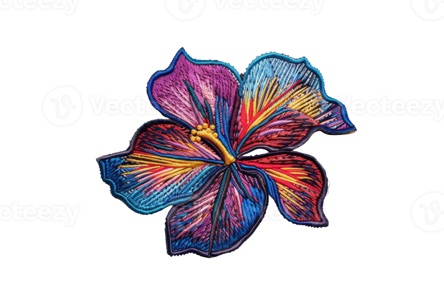 A vibrant, multicolored hibiscus flower with intricate details, isolated against a transparent background. perfect for art and design projects. png