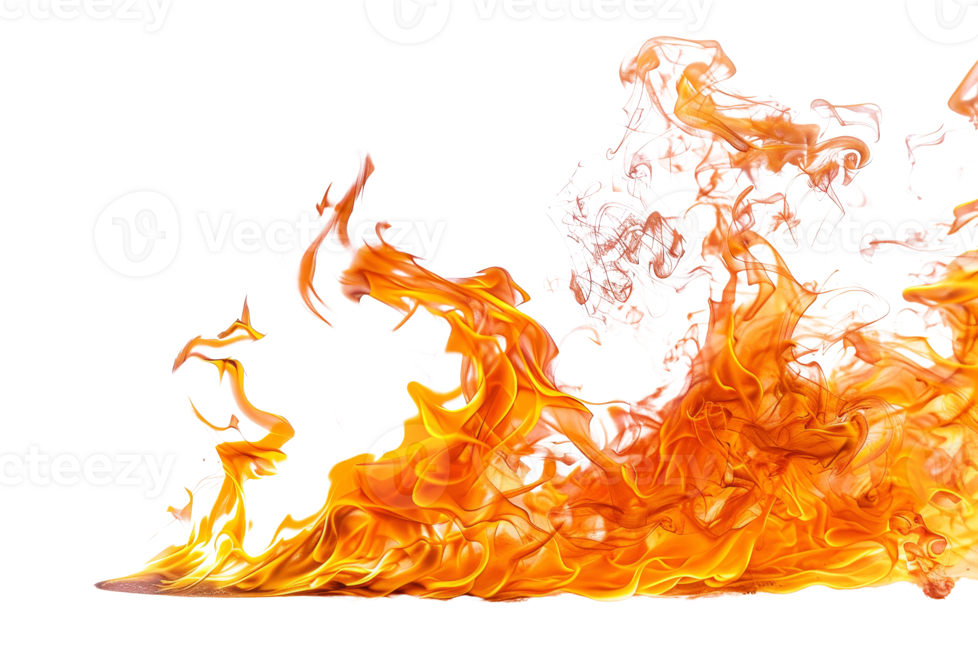 Vivid orange and yellow flames against a transparent background