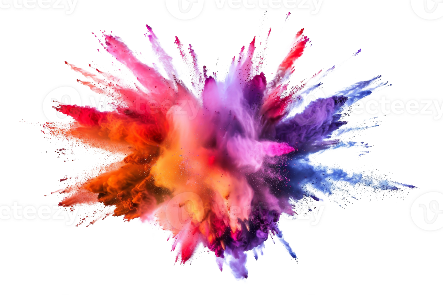 Explosive burst of colorful powder, vivid explosion of paint creating a mesmerizing array of vibrant colors on a black background. png