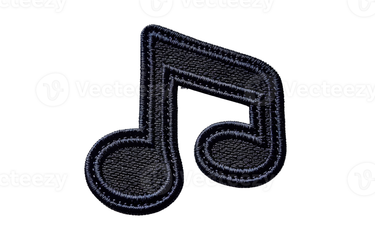 Close-up of a black musical note embroidery patch isolated on a transparent background. perfect for music-themed apparel or accessories. png