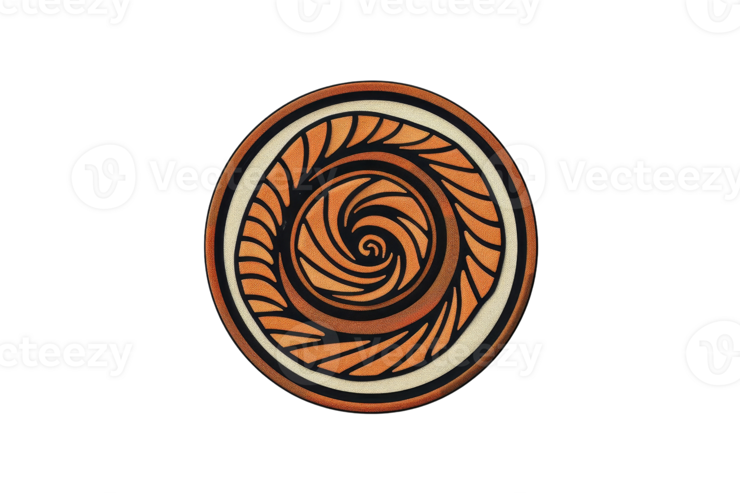 Intricate circular design with abstract patterns and warm colors. Perfect for artistic, cultural, and decorative purposes. png