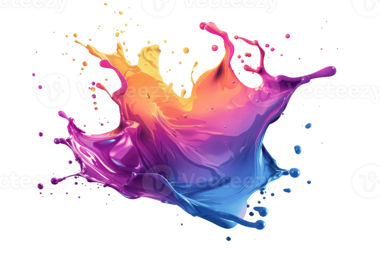 Vibrant splash of colorful liquid paint creating an abstract art piece on a transparent background. png