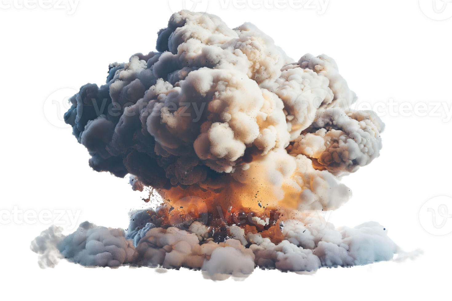 High-resolution image of a dramatic explosion with billowing smoke and flames, capturing intense energy and visual impact. png