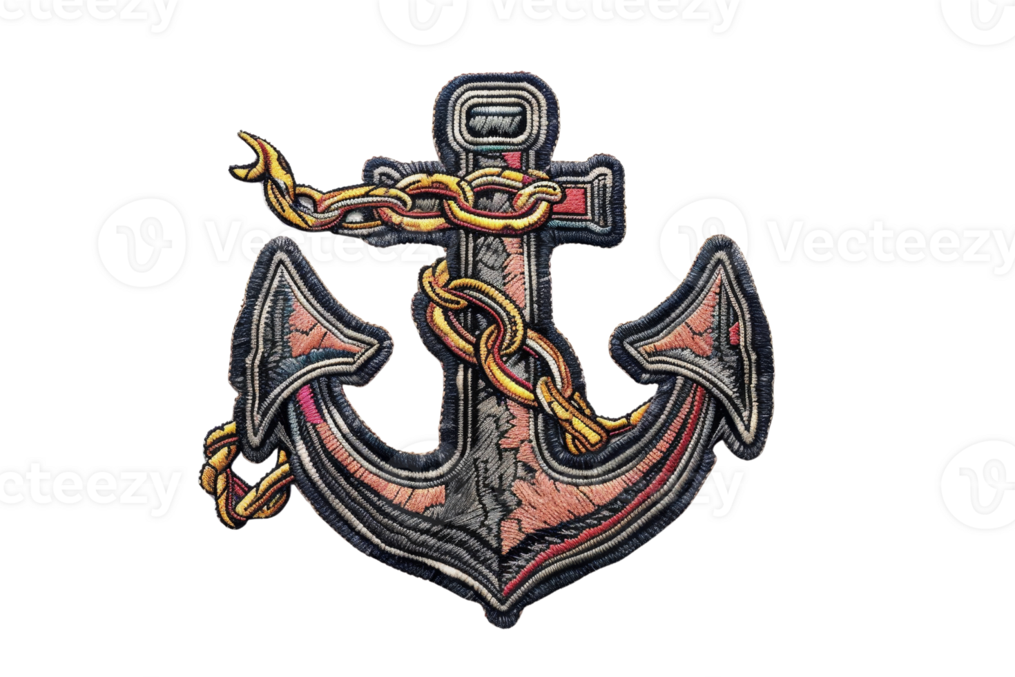 Detailed illustration of an anchor with chains, featuring intricate design and texture, ideal for nautical or maritime themes. png