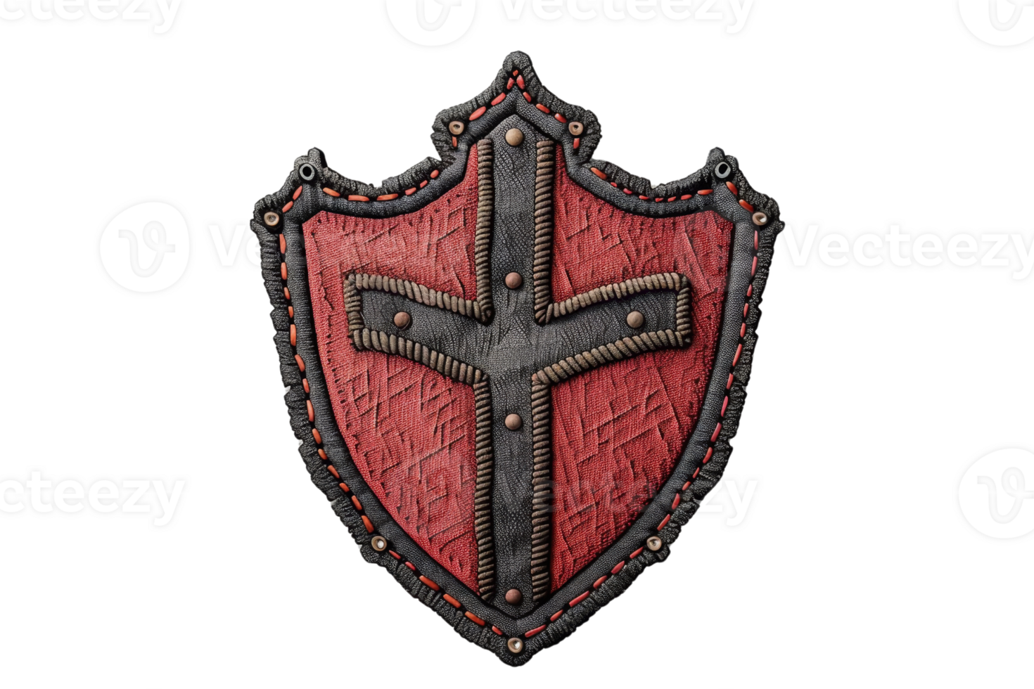 Medieval shield with a cross emblem, detailed stitching, and rugged design, perfect for historical or fantasy themed projects and illustrations. png