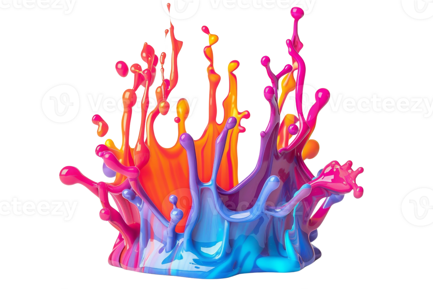 Vibrant splash of colorful paint with dynamic splatters, creating an artistic and eye-catching visual effect on a transparent background. png