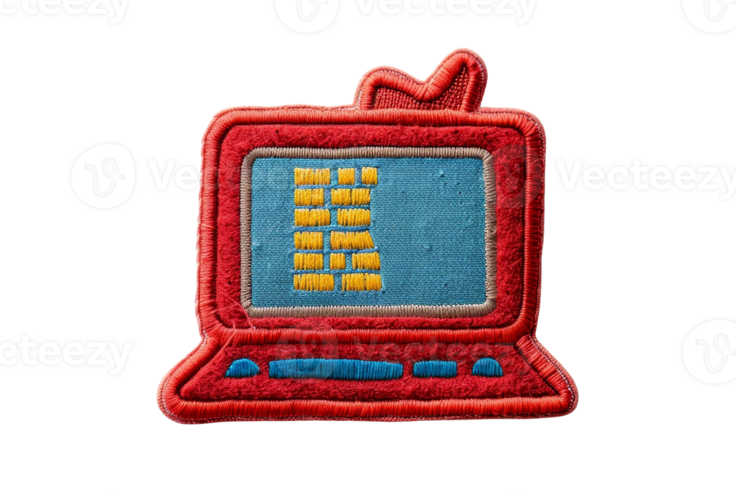 Colorful embroidered computer patch with a retro design. Perfect for DIY projects, clothing, and accessories. Vibrant red and blue colors. png